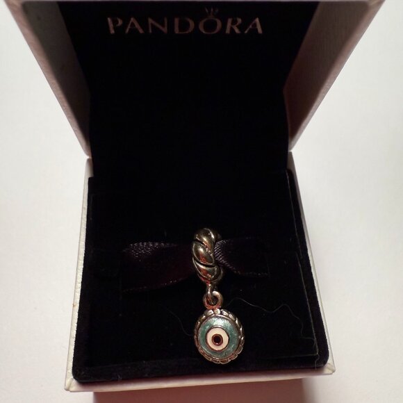 Authentic Pandora Evil Eye Blue Enamel Dangle Silver Charm 790529 Retired - Picture 1 of 1